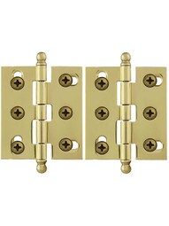 Pair of Solid Brass Ball-Tip Cabinet Hinges - 2" x 1 3/4"