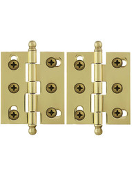 Pair of Solid Brass Ball-Tip Cabinet Hinges - 2" x 1 3/4"