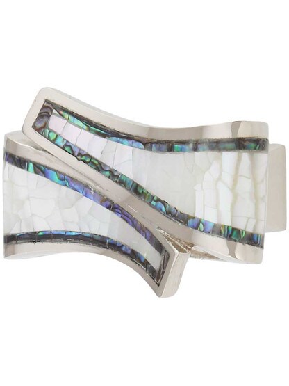 Avalon Bay Ribbon Cabinet Knob with Mother-of-Pearl Inlays - 1 7/8 inch x 1 1/8 inch.