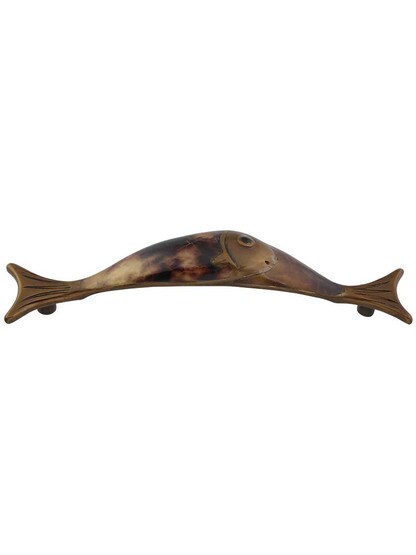 Fish Cabinet Pull with Tiger Pen Shell - 4 1/2 inch Center-to-Center.
