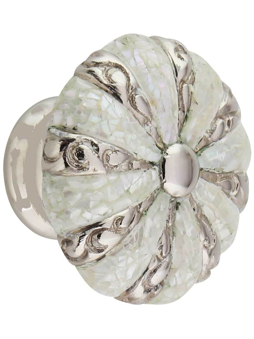 Round Decorative Cabinet Knob with Mother-of-Pearl - 1 3/8 Diameter