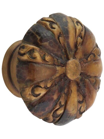Round Decorative Cabinet Knob with Tiger Pen Shell - 1 3/8 inch Diameter.