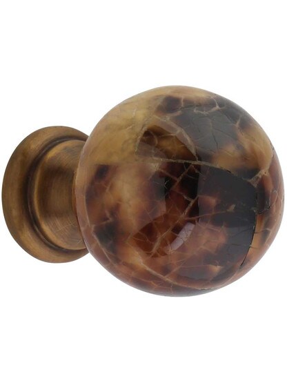 Globe Cabinet Knob with Tiger Pen Shell - 1 1/4 inch Diameter.