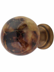 Globe Cabinet Knob with Tiger Pen Shell - 1 1/4 inch Diameter.