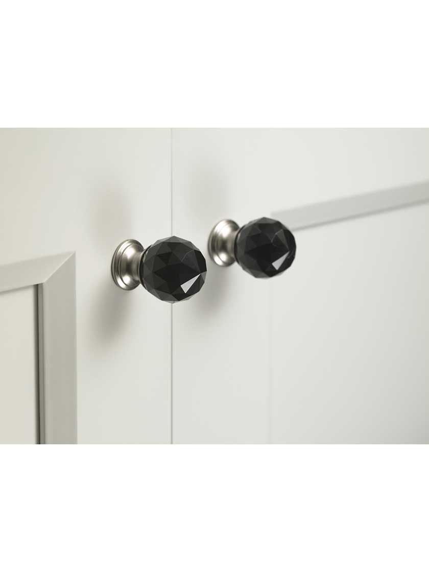 Round Black Crystal Knob 1 3/16" Diameter House of Antique Hardware