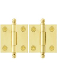 Premium Solid Brass Ball-Tip Cabinet Hinges Pair - 1 1/2 inch by 1 1/2 inch.
