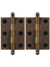 Pair of Premium Solid Brass Cabinet Hinges - 2 x 1 1/2-Inch in Antique-By-Hand.