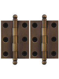 Pair of Premium Solid Brass Cabinet Hinges - 2 x 1 1/2-Inch in Antique-By-Hand.