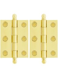 Pair of Premium Solid Brass Cabinet Hinges - 2 inch x 1 1/2 inch.