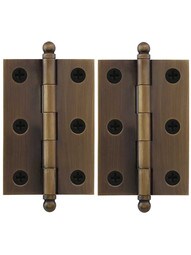 Pair of Premium Solid Brass Cabinet Hinges - 2 1/2 x 1 3/4-Inch in Antique-By-Hand.