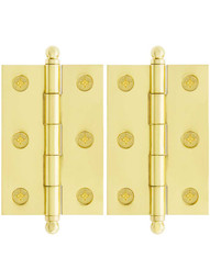 Premium Solid Brass Ball-Tip Cabinet Hinges Pair - 2 1/2 inch by 1 3/4 inch.