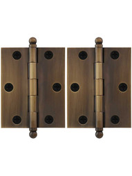 Pair of Premium Solid Brass Cabinet Hinges - 2 1/2 x 2-Inch in Antique-By-Hand.