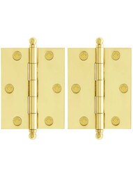 Premium Solid Brass Ball-Tip Cabinet Hinges Pair - 2 1/2 inch by 2 inch.