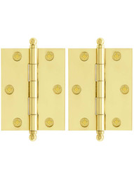 Premium Solid Brass Ball-Tip Cabinet Hinges Pair - 2 1/2 inch by 2 inch.