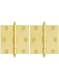 Premium Solid Brass Ball-Tip Cabinet Hinges Pair - 2 1/2 inch by 2 1/2 inch.