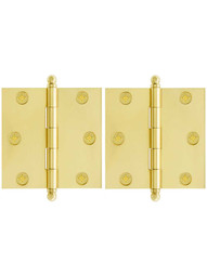 Premium Solid Brass Ball-Tip Cabinet Hinges Pair - 2 1/2 inch by 2 1/2 inch.