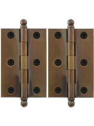 Pair of Premium Solid Brass Cabinet Hinges - 3 x 2-Inch in Antique-By-Hand