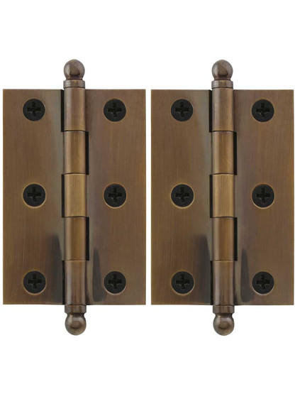 Pair of Premium Solid Brass Cabinet Hinges - 3 x 2-Inch in Antique-By-Hand