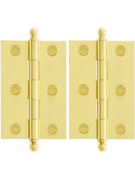 Premium Solid Brass Ball-Tip Cabinet Hinges Pair - 3 inch by 2 inch.