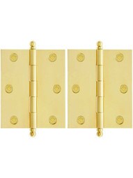 Pair of Premium Solid Brass Cabinet Hinges - 3 inch x 2 1/2 inch.