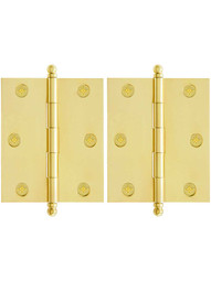 Pair of Premium Solid Brass Cabinet Hinges - 3" x 2 1/2"