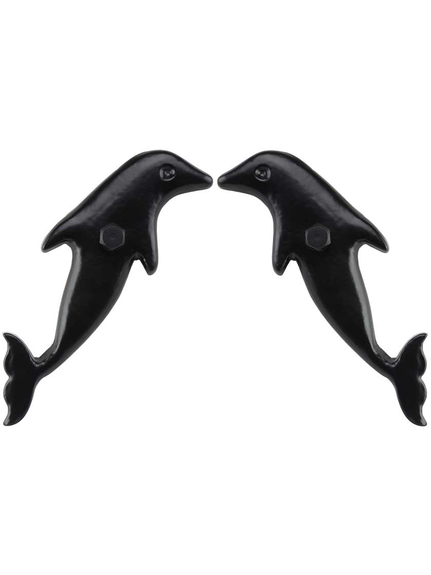 Alternate View of Pair of Dolphin Shutter Dogs - Lag Mounted.