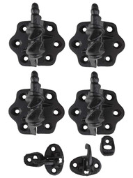 Set of Clarks Tip Black Cast-Iron Shutter Hinges with 3 1/4 inch Throw.