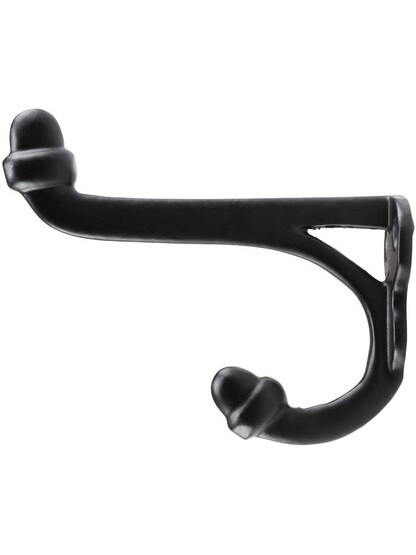 Alternate View of Small Cast-Iron Acorn Double Coat Hook with Black Powder Coat .