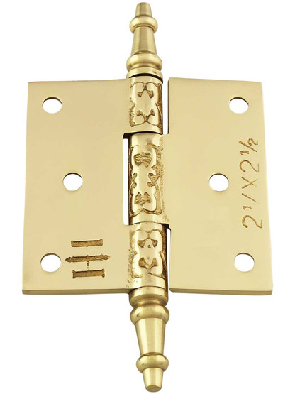 Alternate View 3 of 2 1/2-Inch Solid Brass Steeple Tip Hinge With Decorative Vine Pattern.