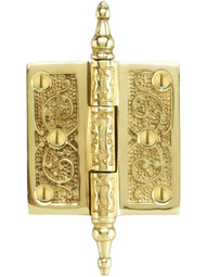 2 1/2-Inch Solid Brass Steeple Tip Hinge With Decorative Vine Pattern