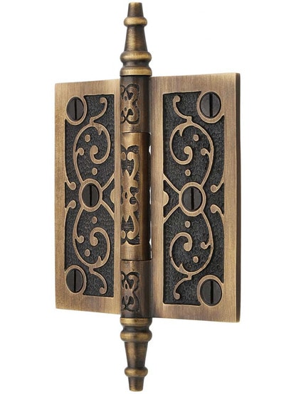 Alternate View of 3 1/2 inch Decorative Vine Pattern Hinge In Antique-By-Hand Finish.