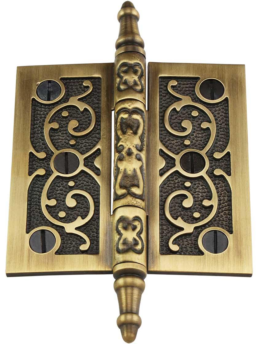 Alternate View 2 of 3 1/2 inch Decorative Vine Pattern Hinge In Antique-By-Hand Finish.