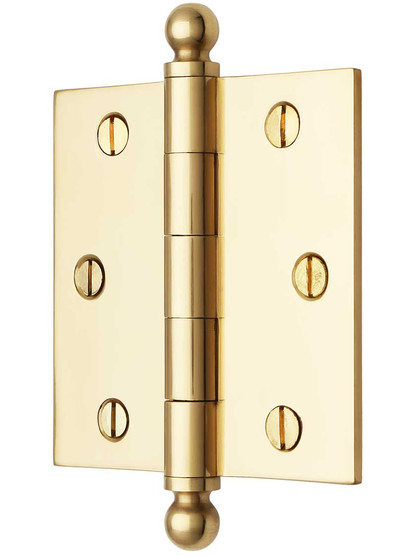 Alternate View of 3 1/2-Inch Solid Brass Door Hinge With Ball Finials.