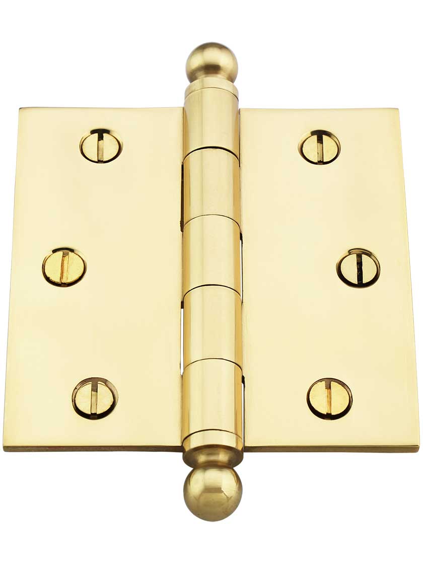 Alternate View 2 of 3 1/2-Inch Solid Brass Door Hinge With Ball Finials.