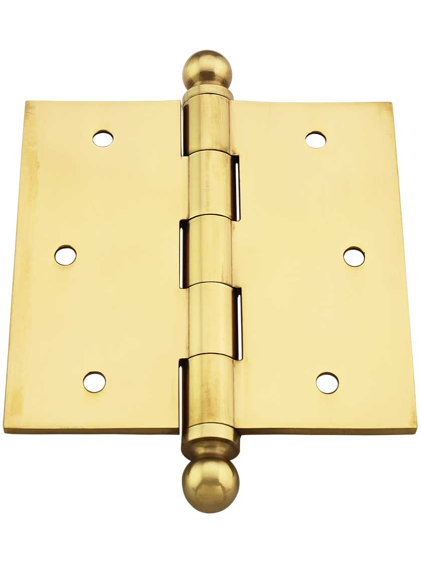 Alternate View 3 of 3 1/2-Inch Solid Brass Door Hinge With Ball Finials.