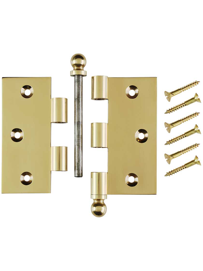 National 3-1/2" Mortise Barn Door Brass Plated Ball Tip Finial Hinge 1 Antique 
