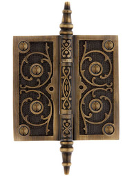 4 inch Decorative Vine Pattern Hinge In Antique-By-Hand Finish.