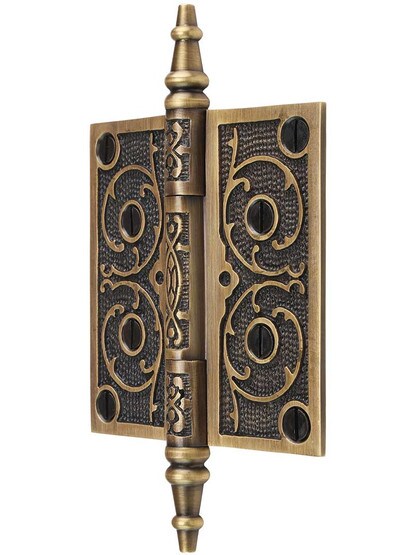 Alternate View of 4 inch Decorative Vine Pattern Hinge In Antique-By-Hand Finish.