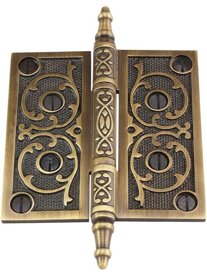Alternate View 2 of 4 inch Decorative Vine Pattern Hinge In Antique-By-Hand Finish.