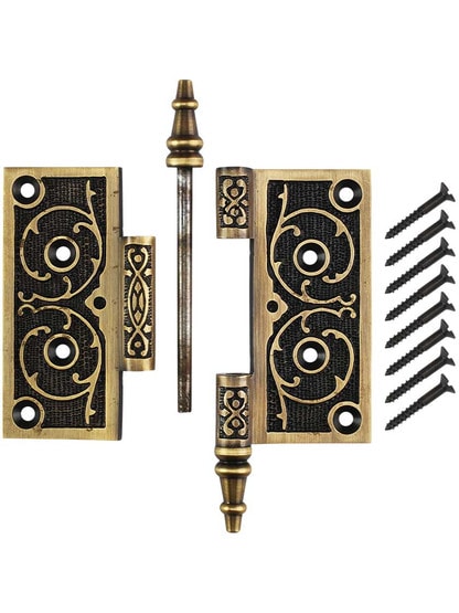 Alternate View 4 of 4 inch Decorative Vine Pattern Hinge In Antique-By-Hand Finish.