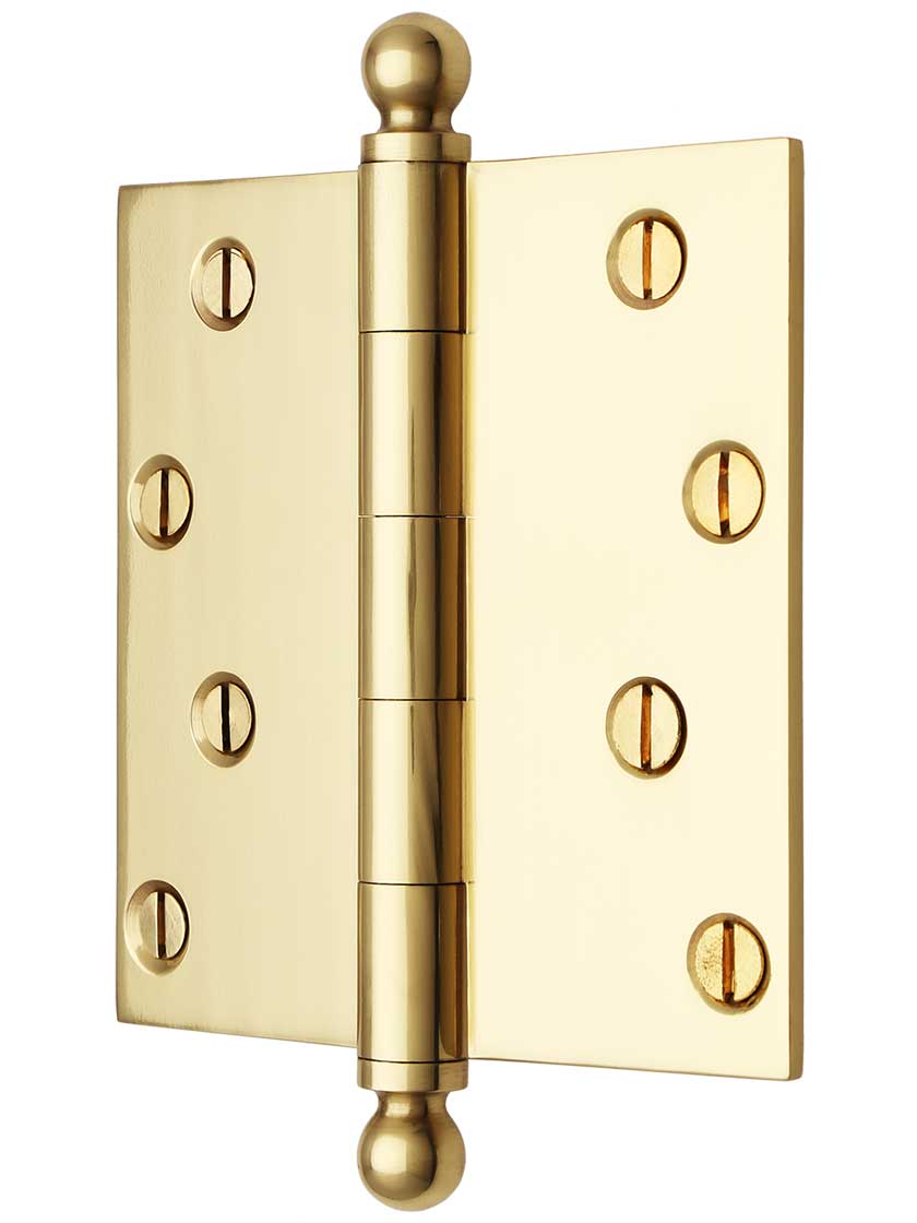 Alternate View of 4-Inch Solid Brass Door Hinge With Ball Finials.