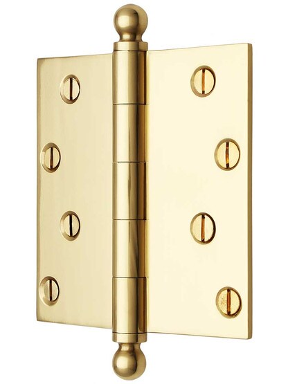 Alternate View of 4-Inch Solid Brass Door Hinge With Ball Finials.