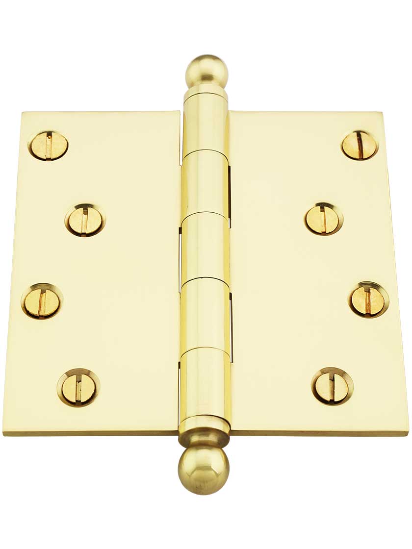 Alternate View 2 of 4-Inch Solid Brass Door Hinge With Ball Finials.