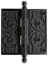4 1/2 inch Black Iron Ball Tip Hinge With Decorative Vine Pattern