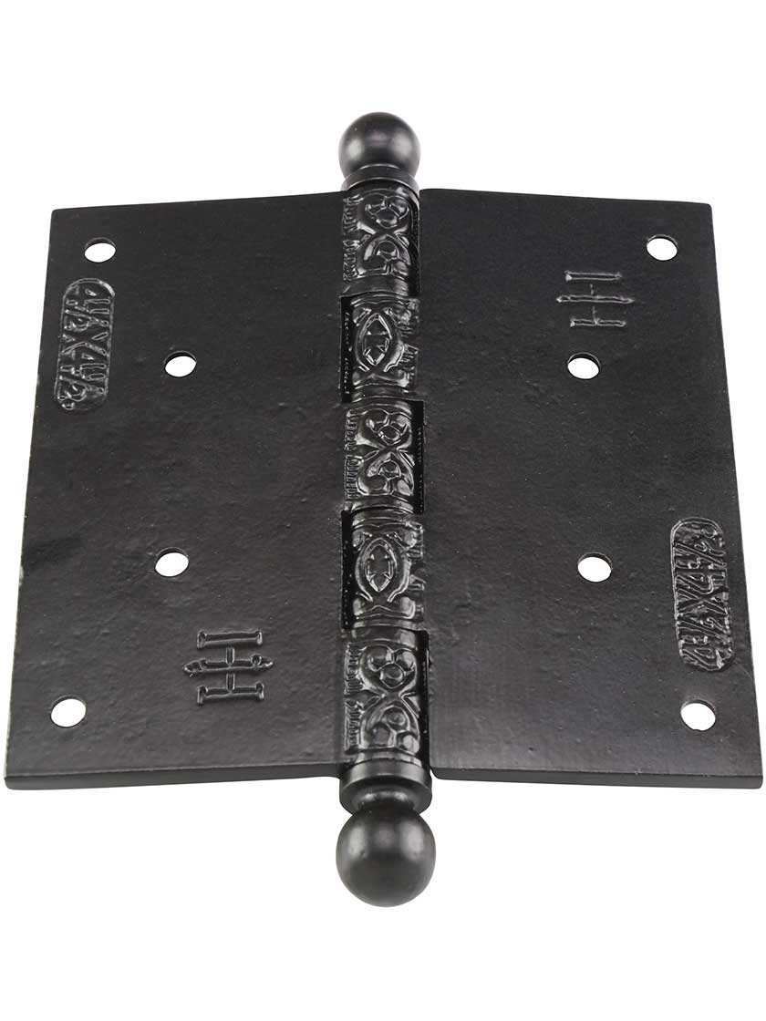 Alternate View 3 of 4 1/2 inch Black Iron Ball Tip Hinge With Decorative Vine Pattern