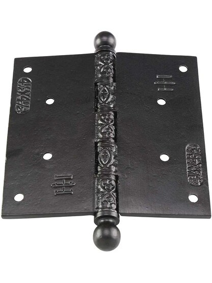 Alternate View 3 of 4 1/2 inch Black Iron Ball Tip Hinge With Decorative Vine Pattern
