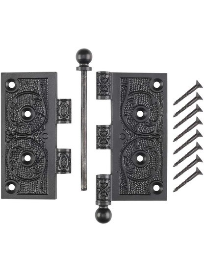 Alternate View 4 of 4 1/2 inch Black Iron Ball Tip Hinge With Decorative Vine Pattern
