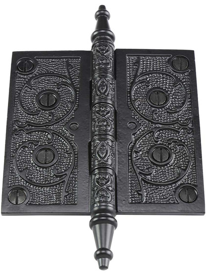 Alternate View 2 of 4 1/2 inch Black Iron Steeple Tip Hinge With Decorative Vine Pattern