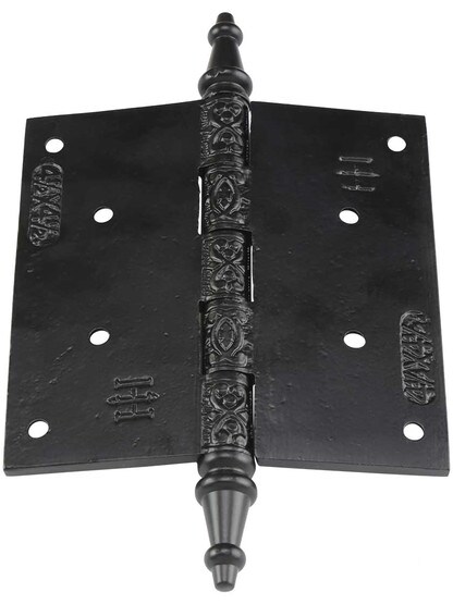 Alternate View 3 of 4 1/2 inch Black Iron Steeple Tip Hinge With Decorative Vine Pattern