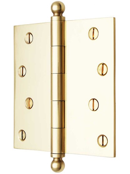 Alternate View of 4 1/2 inch Solid Brass Door Hinge With Ball Finials
